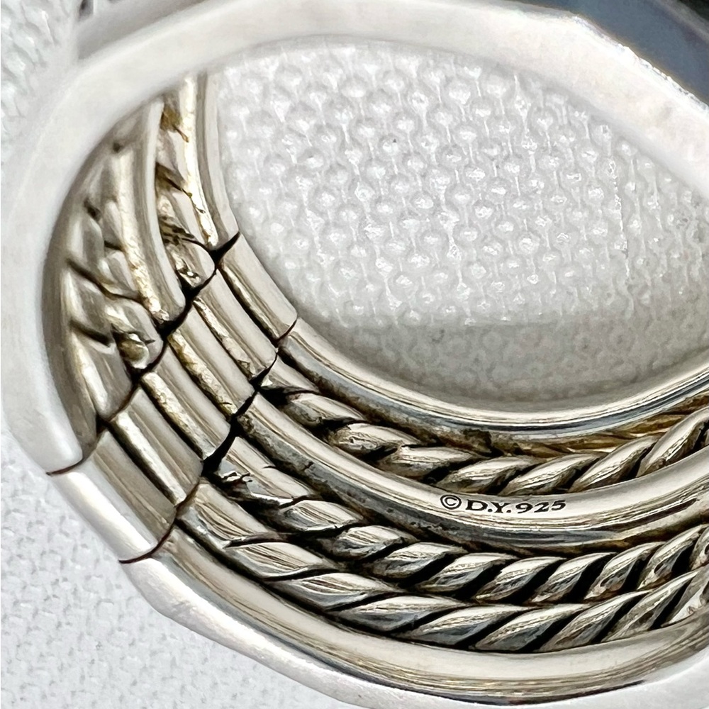David Yurman Sterling Silver Pave Diamond Stax Six Row Band Ring - Picture 10 of 11